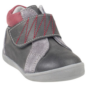 Δερμάτινα μποτάκια από δύο υλικά με φαρδύ αυτοκόλλητο βέλκρο 