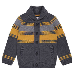 Πλεκτή ζακέτα με ζακάρ ρίγες σε αντίθεση 