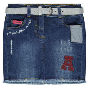 Τζιν φούστα με αφαιρούμενη ζώνη με παγιέτες και κεντήματα 