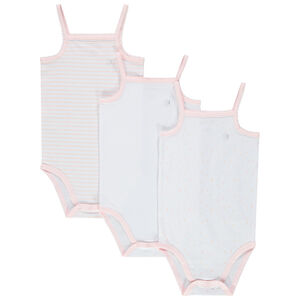 Σετ 3 bodies με λεπτές  τιράντες και τυπωμένο logo / ριγέ  