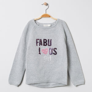 Pull en tricot chiné à message en sequins magiques 