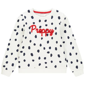 Sweat en molleton à pois et inscription en bouclette 