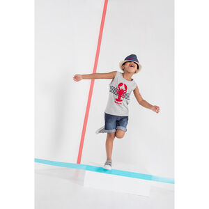 Βαμβακερό αμάνικο με διακοσμητική στάμπα σε ριγέ φόντο 