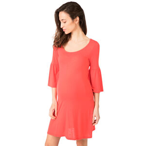 Μονόχρωμο φόρεμα εγκυμοσύνης με μανίκια 3/4 και βολάν 