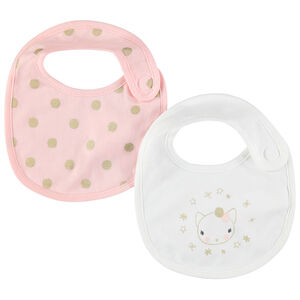 Σετ 2 κοντές σαλιάρες με χρυσαφί πουά και χρυσαφί στάμπα γάτα 