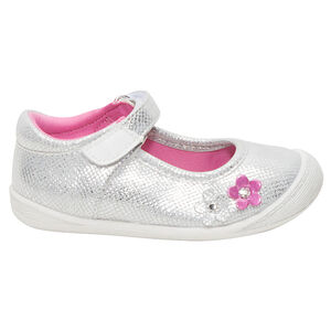 Μαλακά παπουτσάκια σε ασημί χρώμα και ανάγλυφα λουλούδια 