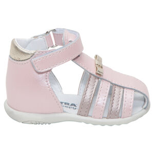 Δερμάτινα πέδιλα σε ιριδίζον χρώμα με λουράκι με αυτοκόλλητο velcro 