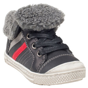 Bottillons aspect cuir avec bandes contrastées et fausse fourrure 