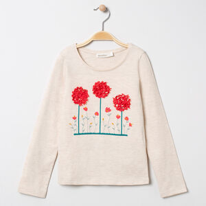 T-shirt manches longues à fleurs en relief 