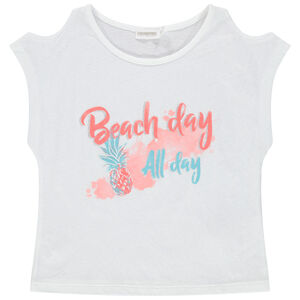 Κοντομάνικο μπλουζάκι με ανοιχτούς ώμους  και τύπωμα 