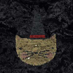 Φόρεμα από δύο υλικά Halloween με στάμπα γάτα και «μαγικές» πούλιες 