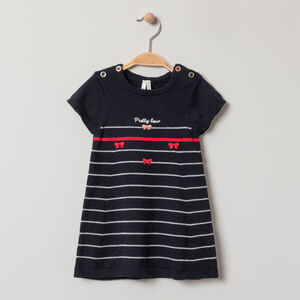 Robe manches courtes à rayures et noeuds brodés 