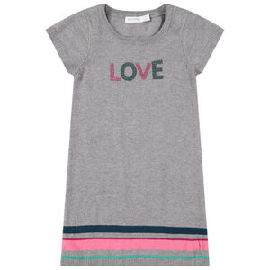 Κοντομάνικο φόρεμα πλεκτό με μήνυμα με πούλιες 