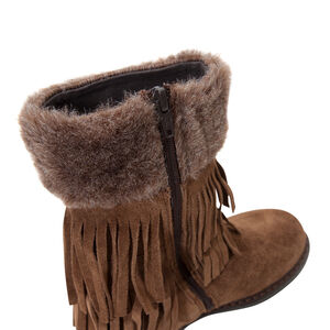 Δερμάτινες μπότες με κρόσσια και συνθετική γούνα 