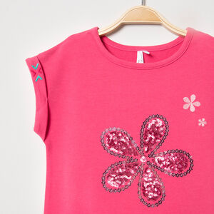 Κοντομάνικο φόρεμα 2 σε 1 με λουλούδι από πούλιες 