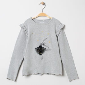 T-shirt manches longues print danseuse étoile et détails dorés 