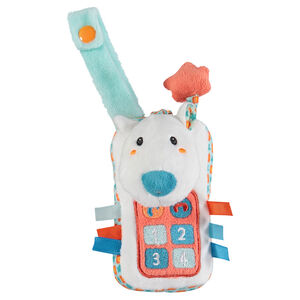 Peluche téléphone ouatinée en velours et jersey imprimé 