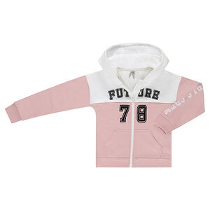 Παιδικά - Φανελένια ζακέτα με κουκούλα και διακοσμητικό μοτίβο 