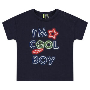 Κοντομάνικη μπλούζα από ζέρσεϊ με φράση με εφέ νέον 