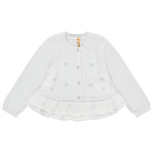 Πλεκτή ζακέτα με ζακάρ μοτίβο και βολάν 