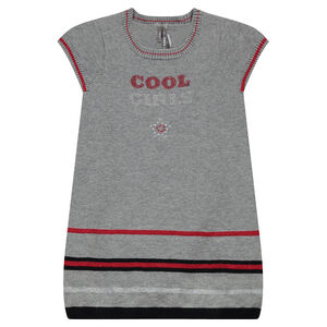 Παιδικά - Κοντομάνικο φόρεμα πλεκτό με μήνυμα με πούλιες 