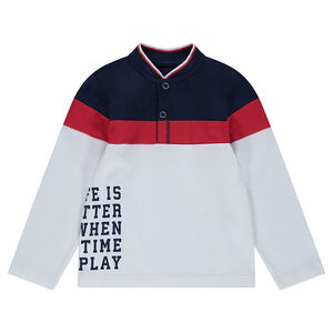 Μακρυμάνικο πόλο από βαμβακερό πικέ με λωρίδες σε αντίθεση και τσέπη 