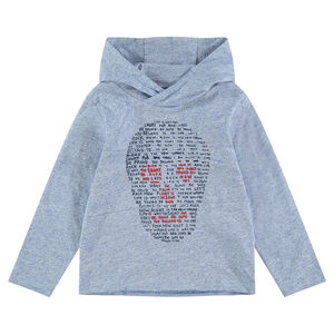 Μακρυμάνικη μπλούζα με κουκούλα και στάμπα νεκροκεφαλή 