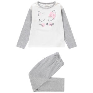 Βελουτέ πιτζάμα με κεντημένη γάτα και φιόγκο 