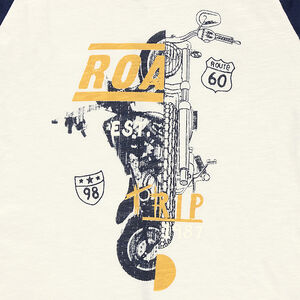 Παιδικά - Δίχρωμη μπλούζα με μανίκια ρεγκλάν με στάμπα με διακοσμητικό σχέδιο 