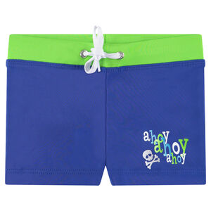 Δίχρωμο  μαγιό-μποξεράκι με τυπωμένο μήνυμα και νεκροκεφαλή 