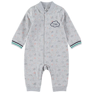 Ολόσωμο βαμβακερό φορμάκι με φαντεζί εμπριμέ και κεντημένο σύννεφο 