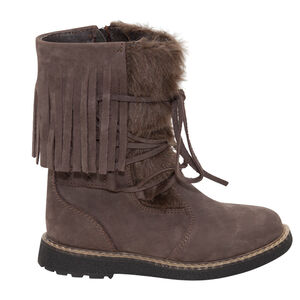 Δερμάτινα μποτάκια με δέσιμο, συνθετική γούνα και κρόσσια 