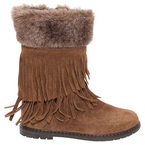 Δερμάτινες μπότες με κρόσσια και συνθετική γούνα 