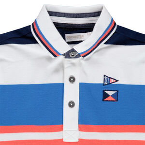 Κοντομάνικο πόλο με ρίγες σε αντίθεση και κεντήματα 