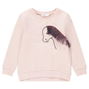 Μονόχρωμο φούτερ από φανέλα με κεντημένο μονόκερο και 4 αφαιρούμενα αυτοκόλλητα 