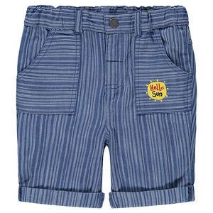 Βερμούδα με λεπτές ζακάρ ρίγες και στάμπα ήλιο 