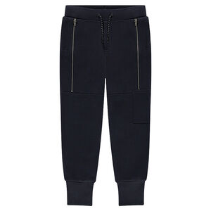 Παιδικά - Φανελένιο παντελόνι φόρμας με φερμουάρ με διακοσμητικό σχέδιο και τυπωμένα γράμματα 