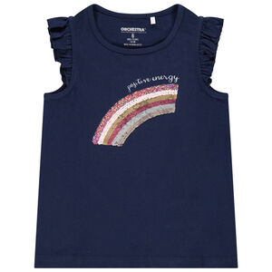 Μπλουζάκι κοντομάνικο με βολάν και σχέδιο με παγιέτες  