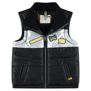 Αμάνικο δίχρωμο μπουφάν με επένδυση από μικροφλις και σήματα 