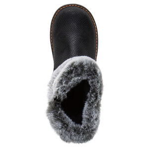 Μπότες λουστρίνι με ανάγλυφη υφή, συνθετική γούνα και φιόγκο 