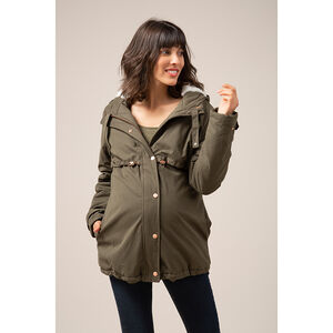 Χακί παρκά εγκυμοσύνης με επένδυση sherpa και προστασία για το μωρό 