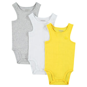Σετ 3 αμάνικα κορμάκια με τυπωμένο μουστάκι 