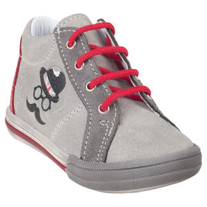 Bottillons en cuir suédé avec print bonhomme à moustache 