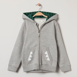 Gilet en molleton zippé à poches et dents de dinosaure printées 