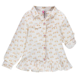 Εμπριμέ πουκάμισο με ποδήλατα, βολάν και μανίκια που γυρίζουν 