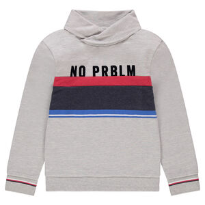 Παιδικά - Φανελένιο γκρι μελανζέ φούτερ με λωρίδες σε αντίθεση και μήνυμα 