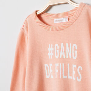 Pull en tricot rose à message fille 