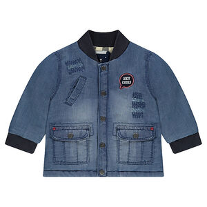 Τζιν μπουφάν με φθαρμένη όψη, τσέπες και επένδυση από φανέλα 