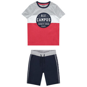 Ensemble avec t-shirt printé et bermuda à bandes 