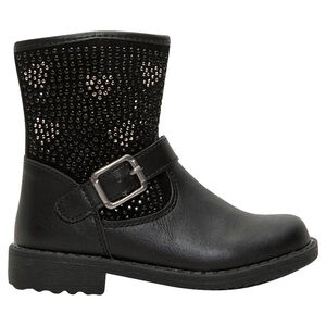 Κοντά μποτάκια από συνθετικό δέρμα με στρασάκια και διακοσμητική αγκράφα 